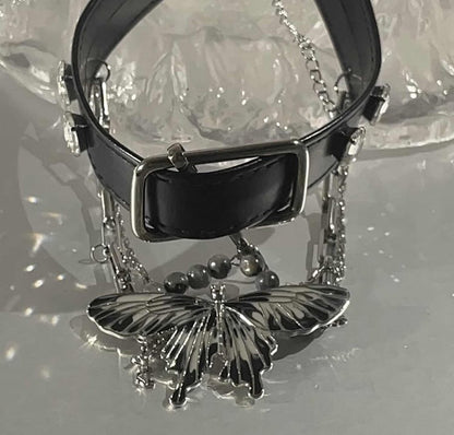 Black Butterfly Pendant PU Choker