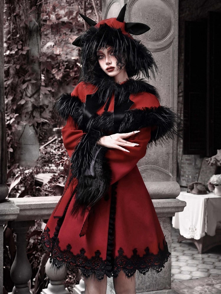 2025 New Year / Christmas New Outfit Detachable Cape Design Red Woolen Coat