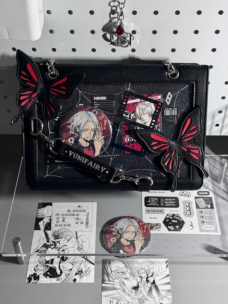 Red Ita Shoulder Bag with Gold Butterfly and Spiderweb Details – Small Capacity