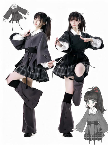 Gray Elastic Cuffs Faux Placket 49CM Flared Leg Warmers