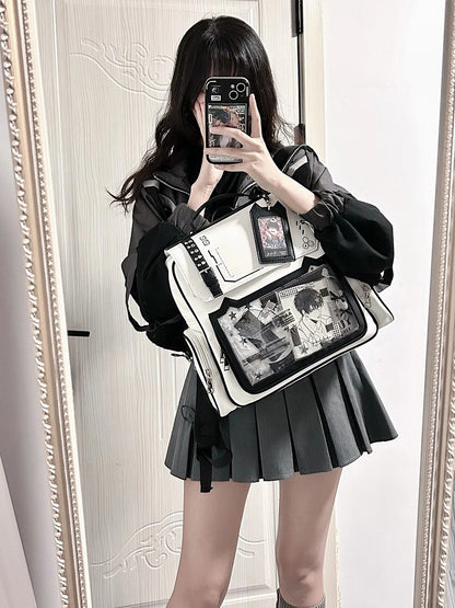 White Cute Kitty Ear Design PU Ita Backpack with Card Holder Charm