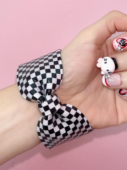 Black&White Y2K Checked Pattern Bowknot Cuff