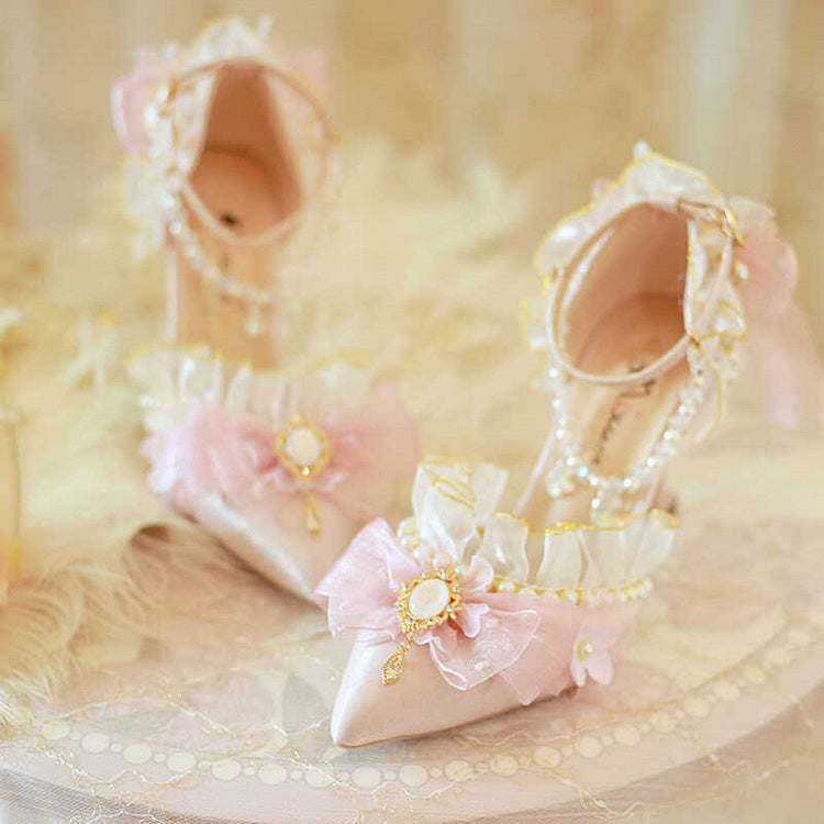 Pink Butterfly and Bowknot Beaded Chain Hime Lolita 5CM/8CM Heels