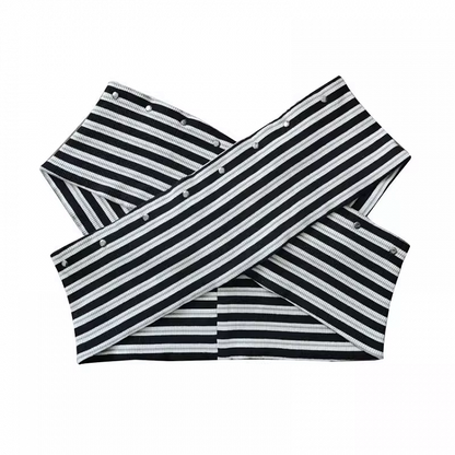 Black and White Off-the-shoulder Neckline Studded Striped Strapless Top