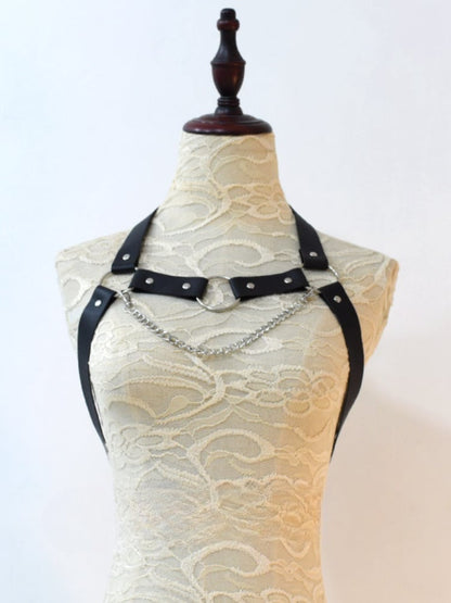Black Cyberpunk PU Strap Chain Harness
