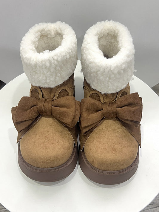 Brown Bunny Ear Design Bowknot Platform Winter Ugg Boots