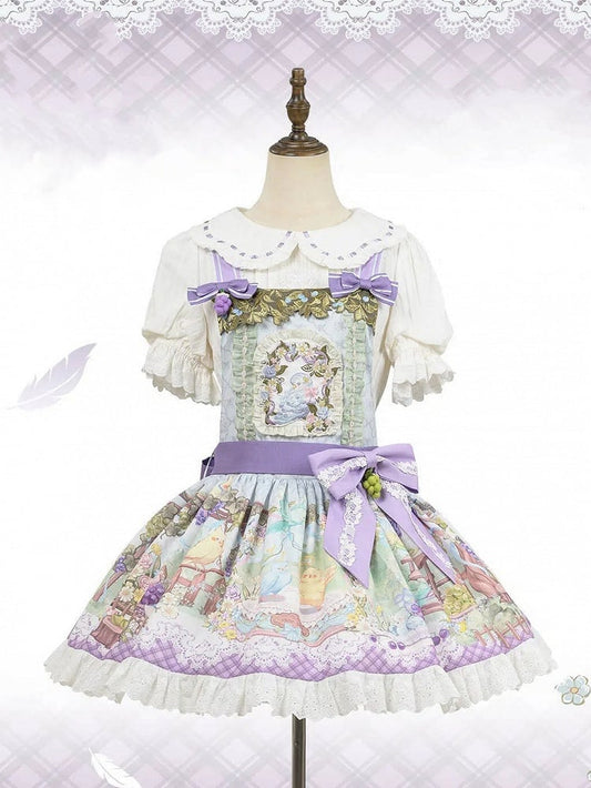Cute Parrot and Grapes Print Sweet Lolita Overall Dress