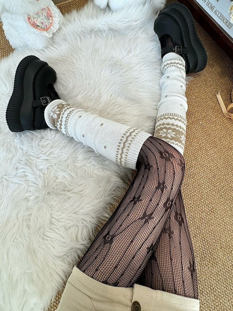 Black Y2K Floral Pattern Tights