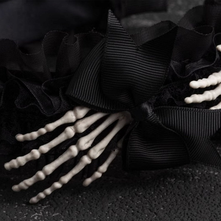 Gothic Skeleton Hands Black Ruffled KC