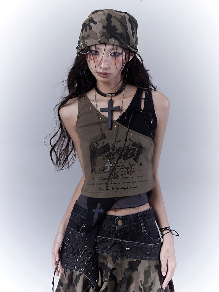 Camouflage Wasteland Punk Distressed Studded Triangle Scarf