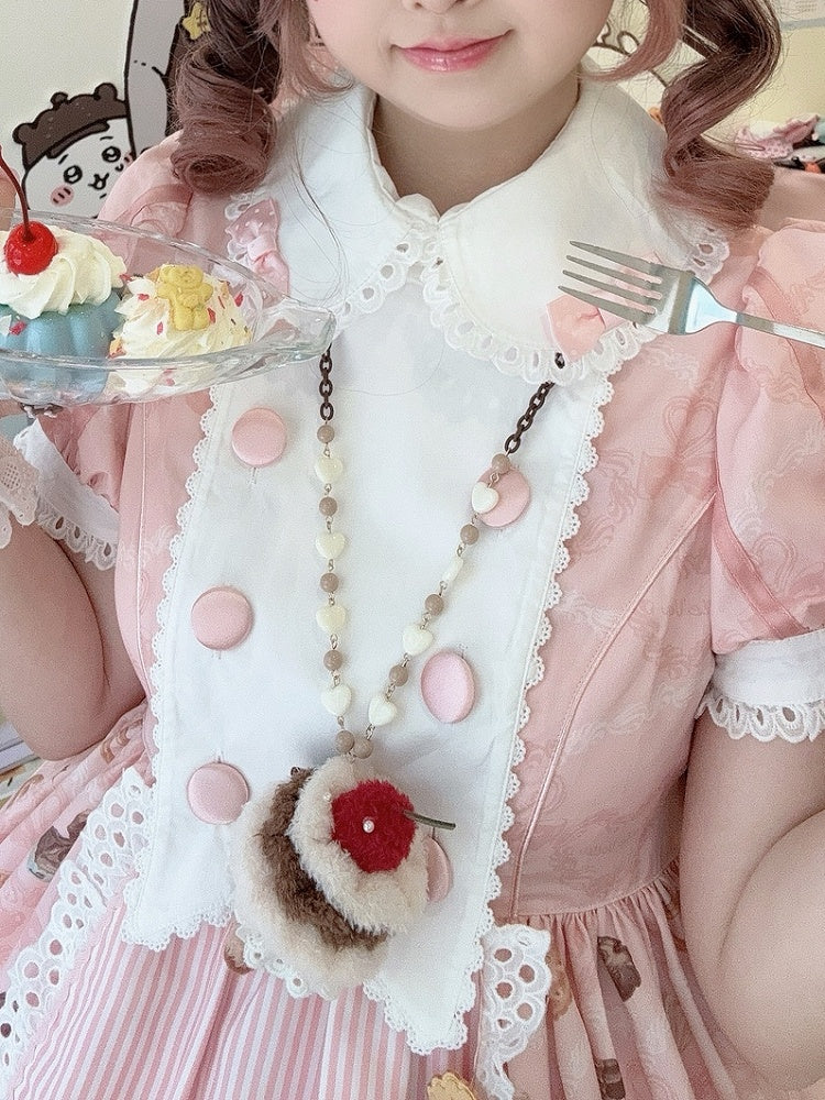 5 Options Plush Cake Pendant Beaded Necklace