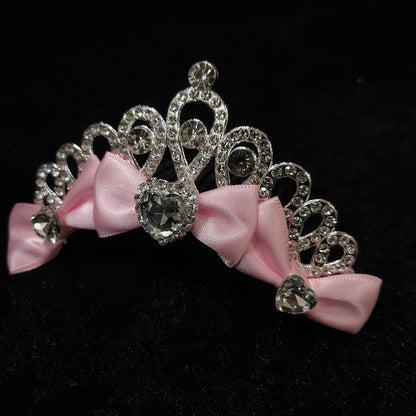 Pink/Purple/Rose Pink Heart Decorated Bowknot Details Rhinestone Crown