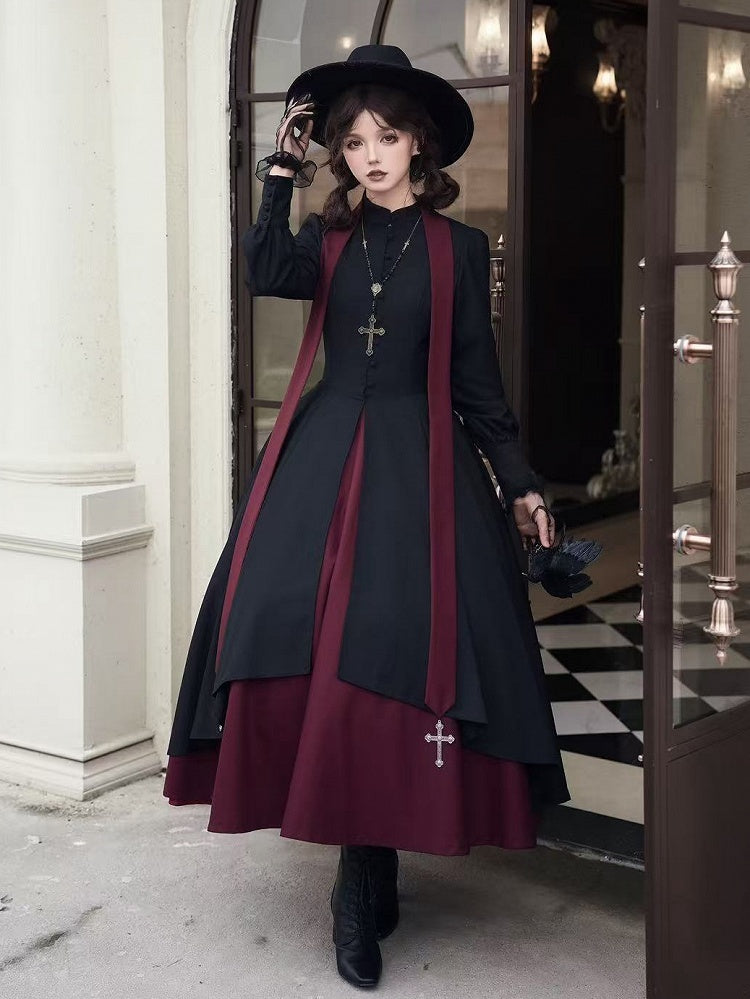 Black and Red Nun Lolita Long Sleeves Dress