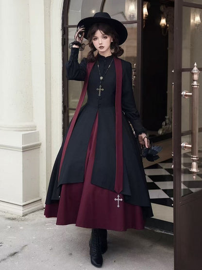 Black and Red Nun Lolita Long Sleeves Dress