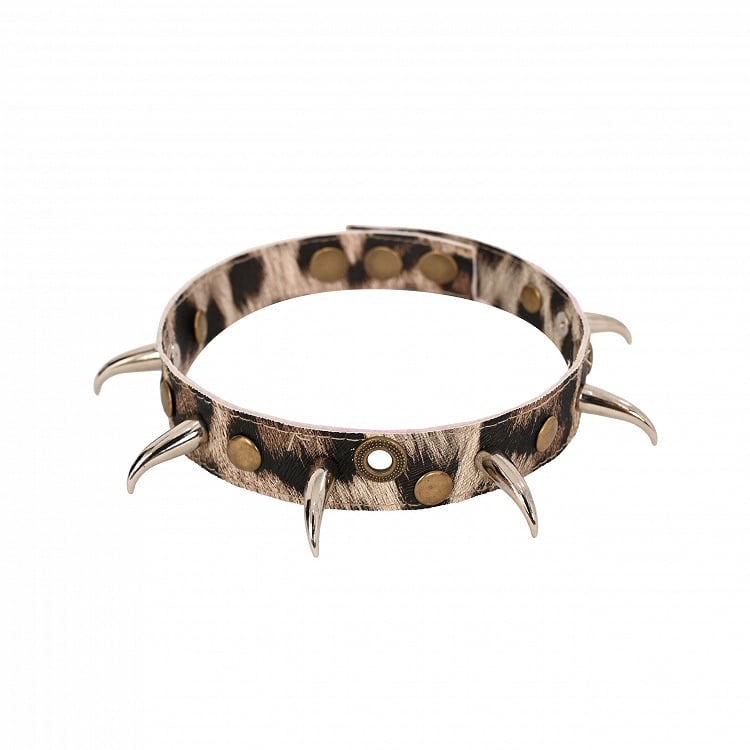 Light Brown Punk Studs Leopard Choker