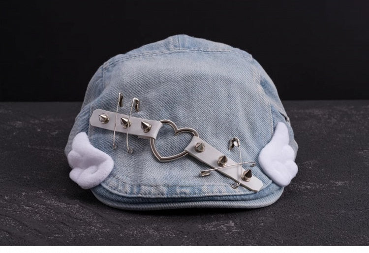 Studs and White Wings Light Blue Denim Hat