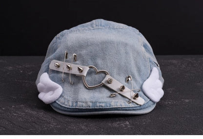 Studs and White Wings Light Blue Denim Hat