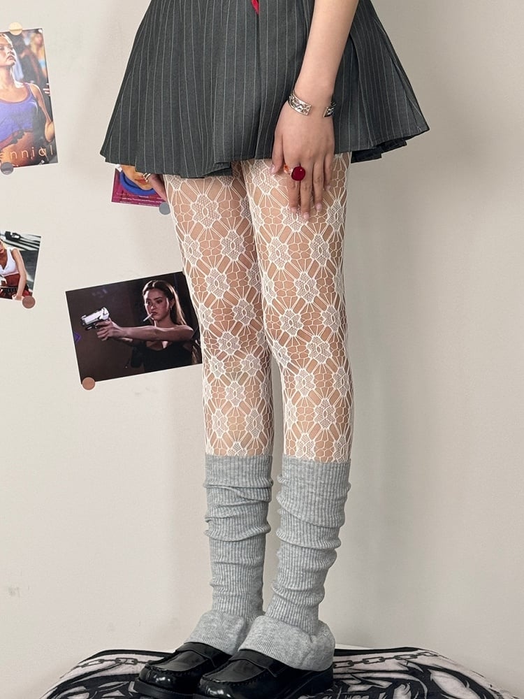 White/Purple Sweet Lolita Floral Pattern Tights