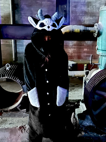 Black and White Grim Reaper Gothic Winter Plush Pajama Set Nightgown with Pants