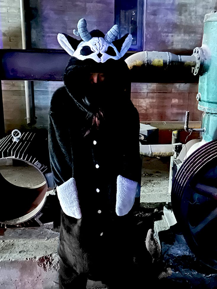 Black and White Grim Reaper Gothic Winter Plush Pajama Set Nightgown with Pants