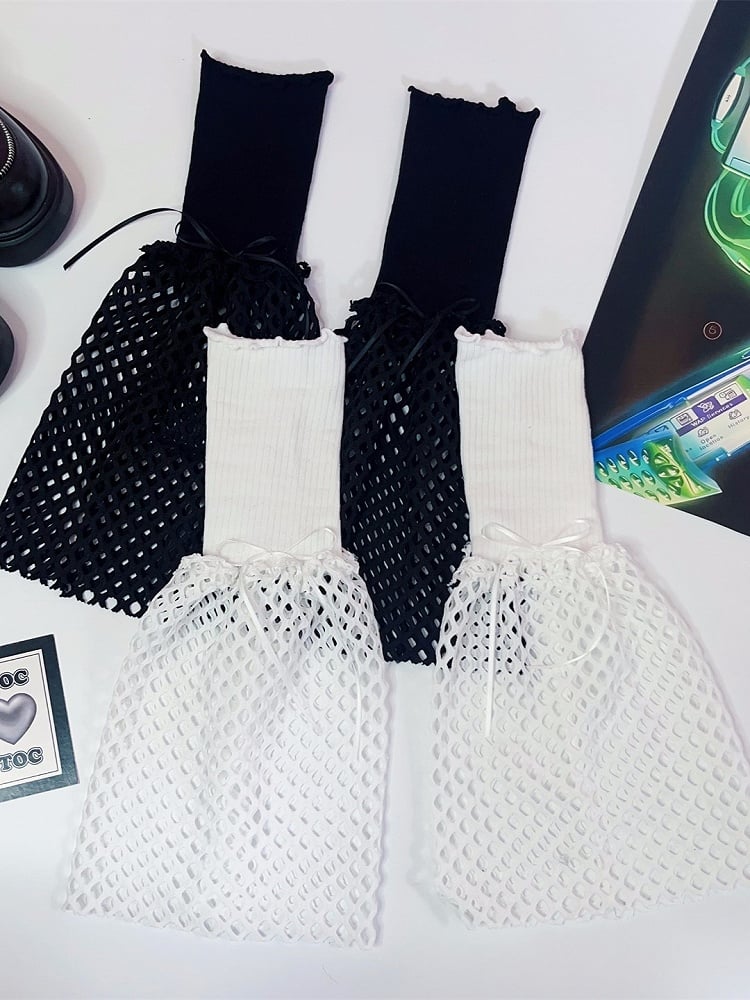 Black/White Y2K Hollow-out Design Bowknot Details Leg Warmers