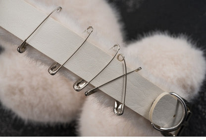 White Handmade Cross Pins Bow Plush Heart-shaped Earmuffs