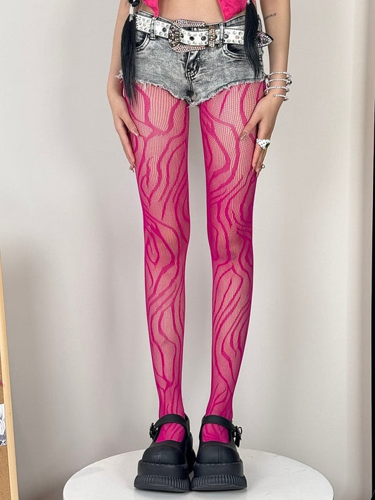 Black/Rose Red/Blue/Red/Purple Gyaru Fashion Zebra-stripe Tights