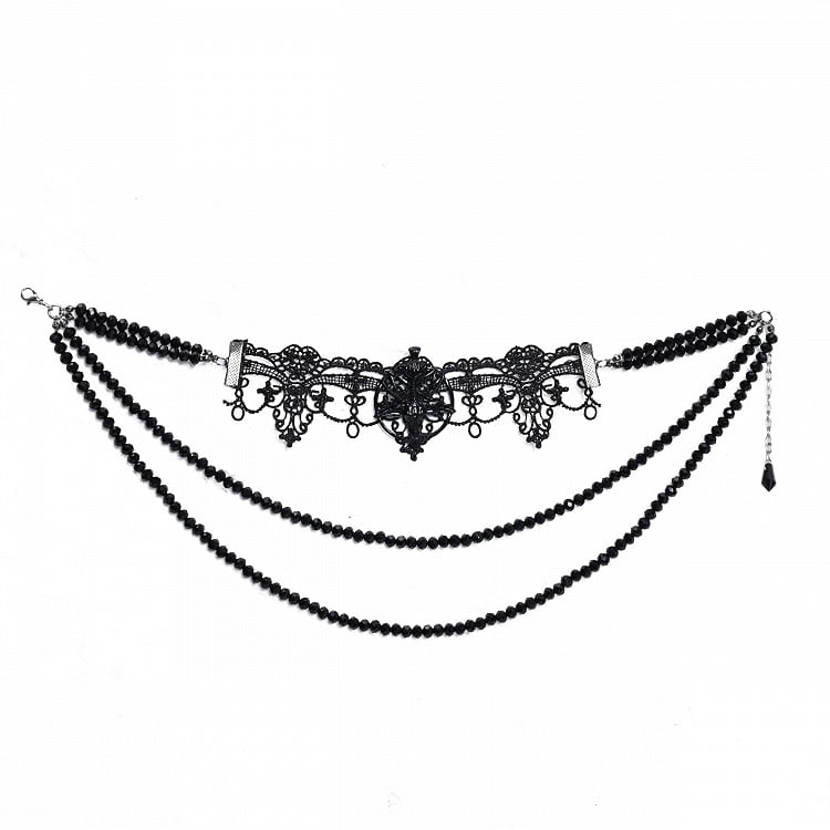 Bead Details Gothic Black Halloween Lace Choker