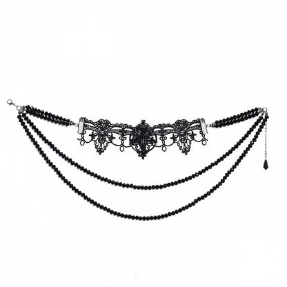 Bead Details Gothic Black Halloween Lace Choker