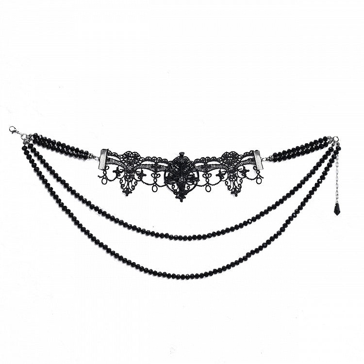 Bead Details Gothic Black Halloween Lace Choker