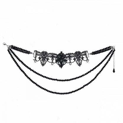 Bead Details Gothic Black Halloween Lace Choker