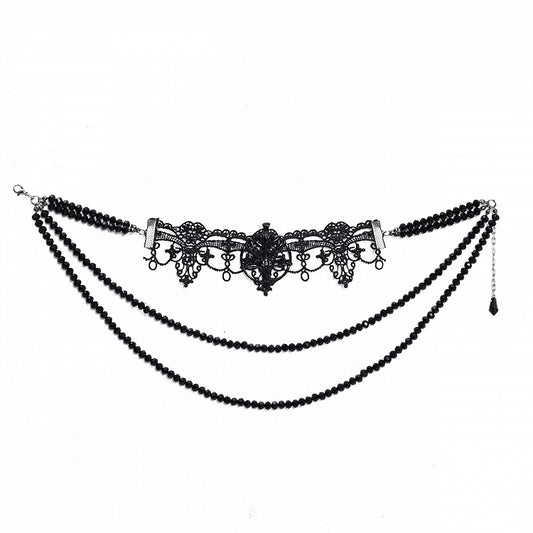 Bead Details Gothic Black Halloween Lace Choker