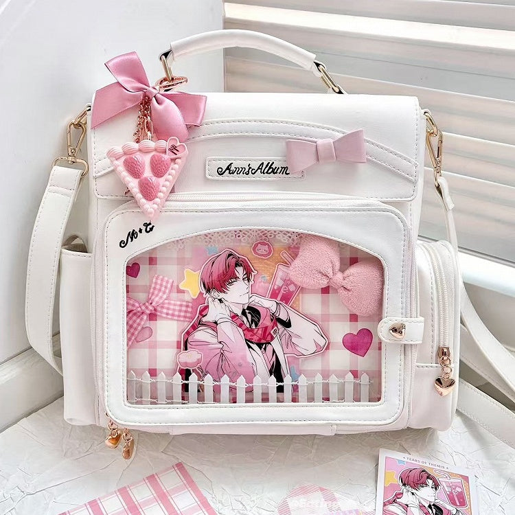 White 2-Way Ita Bag With Transparent Display Window And Bow Detail