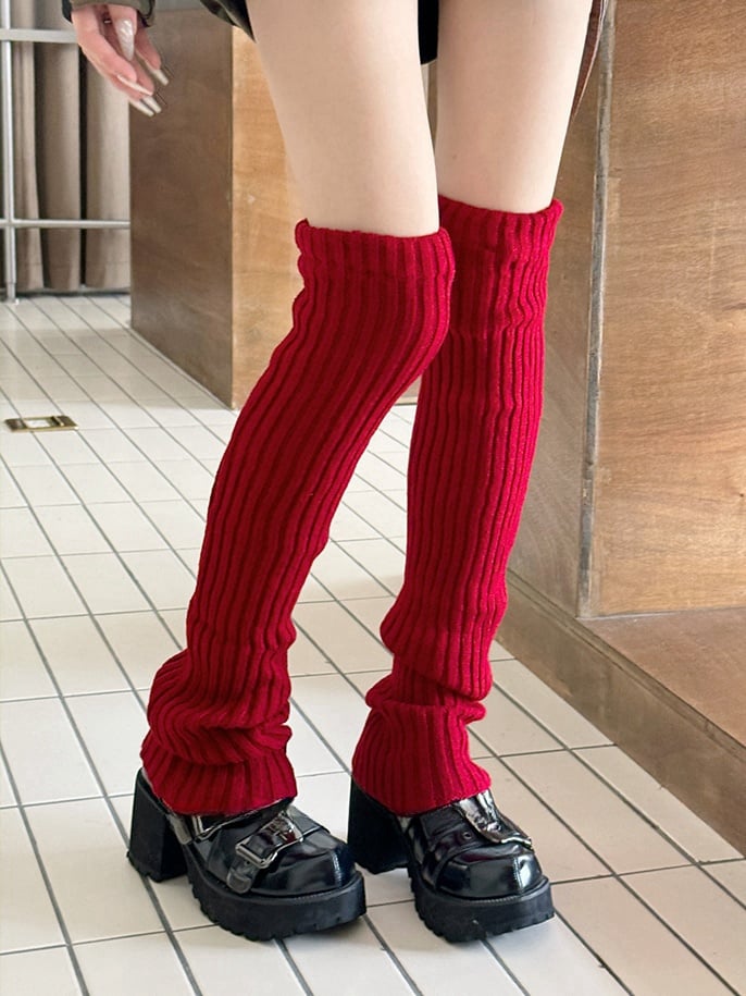 Wine Red/White Y2K 90CM Knitted Leg Warmers
