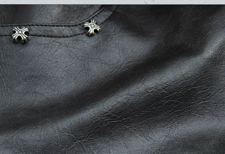 Lace-up Detail Leopard Pattern Design Black Punk PU Shorts