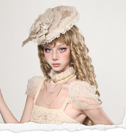 Apricot Bow Accent Vintage Mini Flat Hat