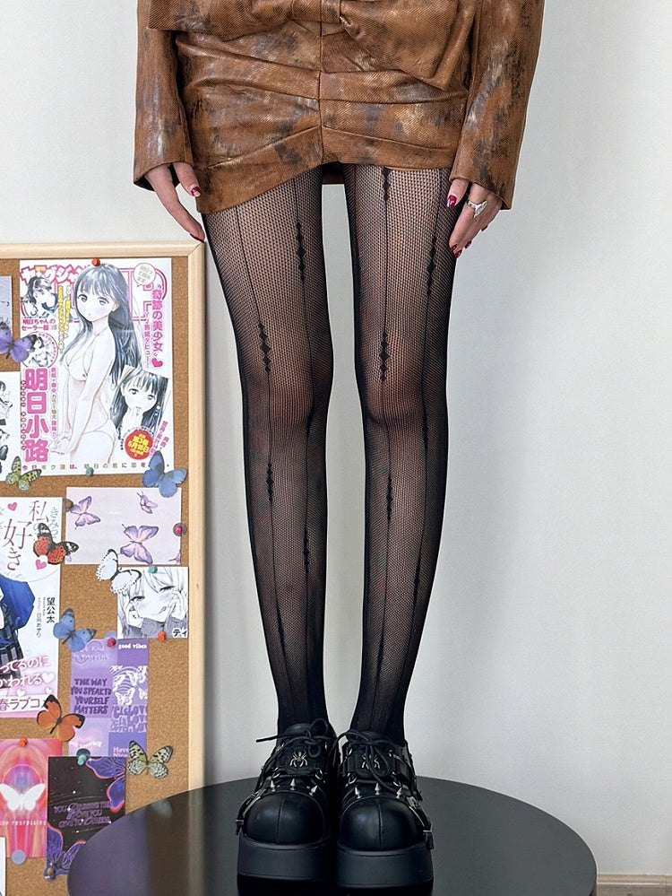 Brown/Black/White Striped Pattern Tights