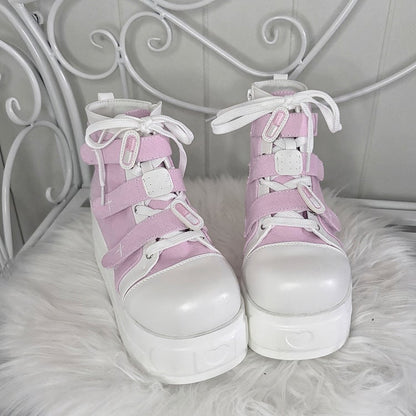 Yami Kawaii Pink Round Toe Platform Sneakers