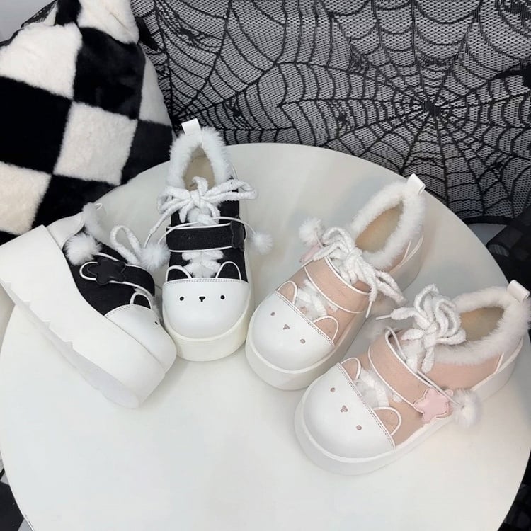 Y2K Black & White Regular/Thicken Version Platform Canvas Sneakers