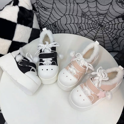 Y2K Pink & White Regular/Thicken Version Platform Canvas Sneakers