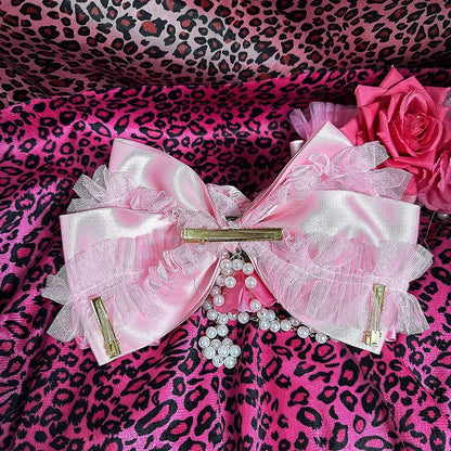 Pink / Rose Red Y2K Showa Hime Gyaru Fashion Rose Hair Clip with Beaded Chain