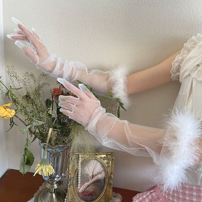 9 Color Options Shaggy Cuffs Tulle Gloves