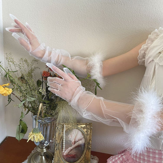 9 Color Options Shaggy Cuffs Tulle Gloves