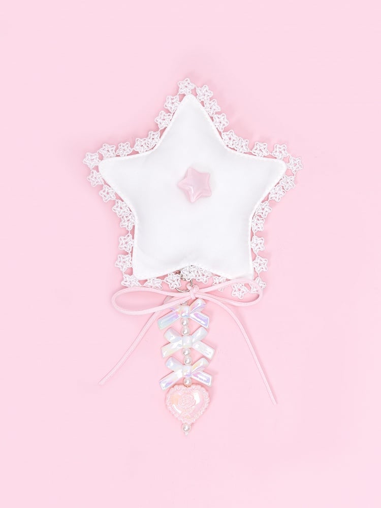 Pink / Blue Heart Charm White Padded Star Brooch