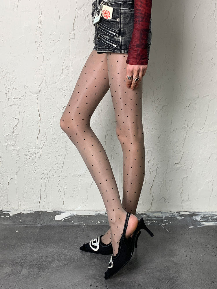 Grey Polka-dot Pattern Tights