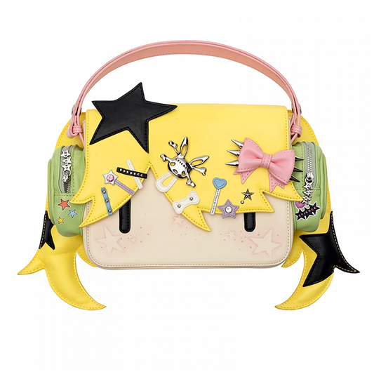 Yellow Headphone Girl PU Crossbody Tote Bag