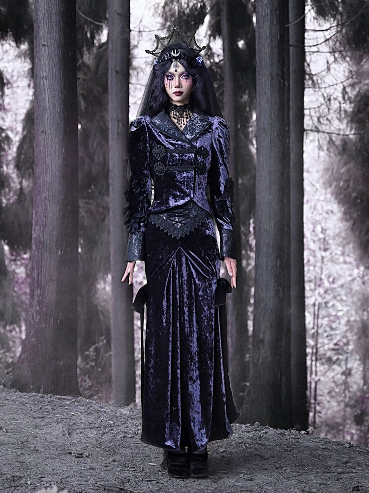 Puff Sleeves Purple Velvet Gothic Jacket Irregular Hem