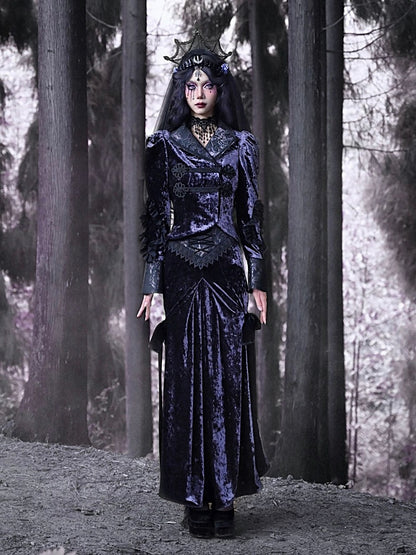 Puff Sleeves Purple Velvet Gothic Jacket Irregular Hem