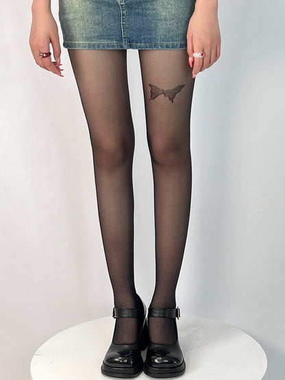 Black/White Butterfly Print Tights