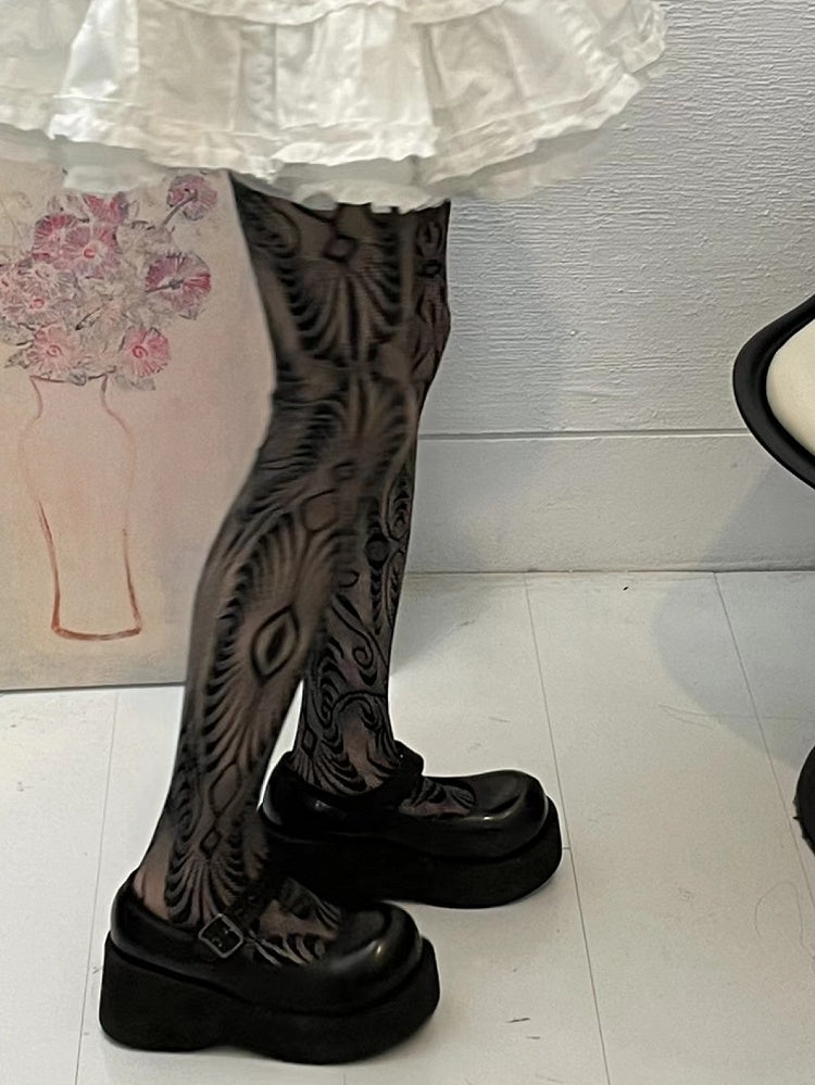 Purple/Rose Red/Black Y2K Hollow-out Design Tights